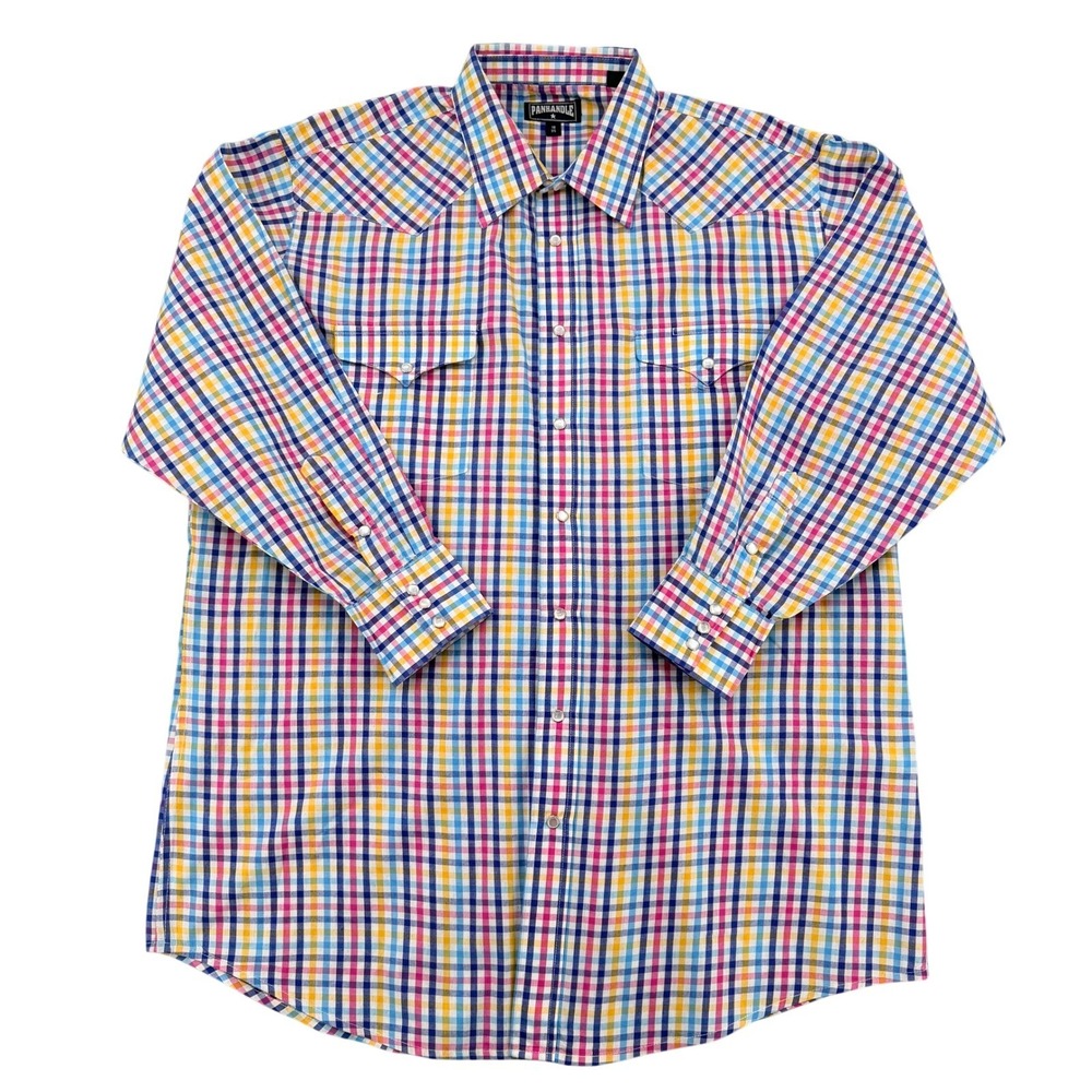 Panhandle Slim Men 18 35 XL Plaid Western Snap Shirt Multi Color Pearl Snap